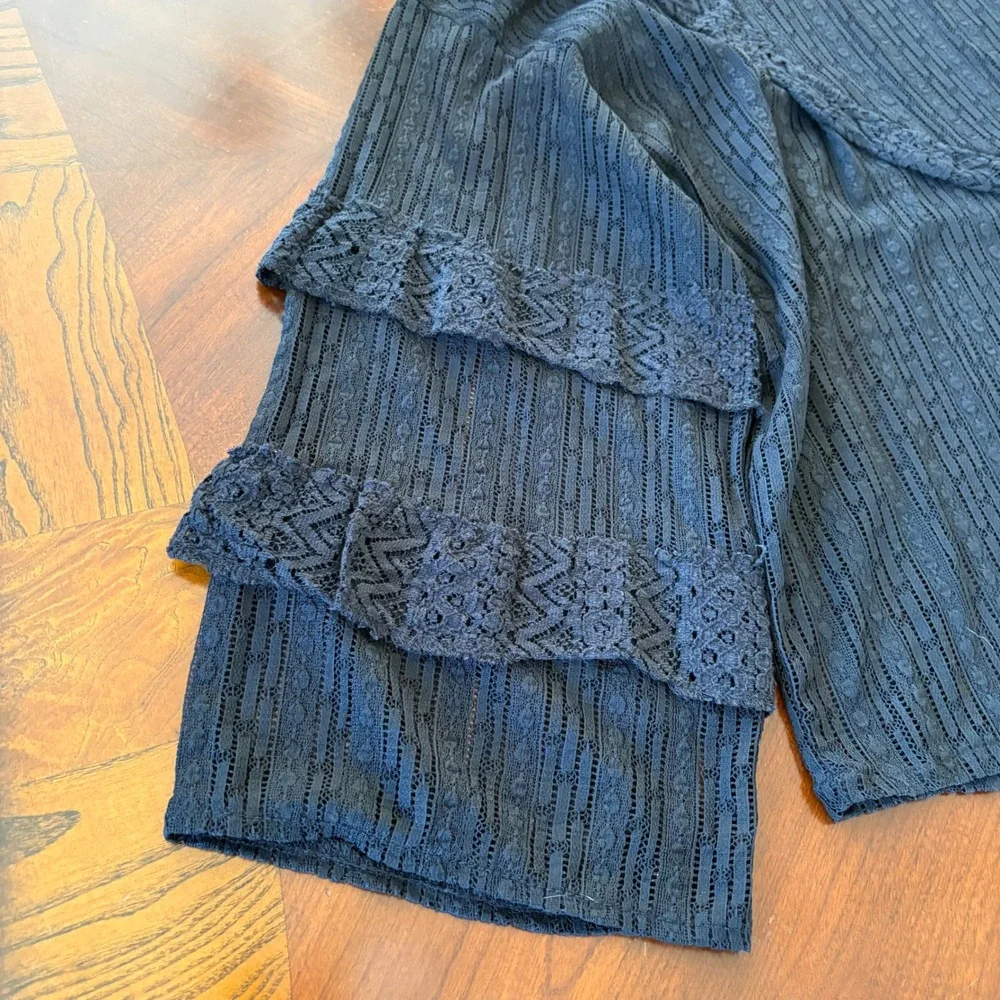 Zara Black Lace Top Medium Whimsigoth Sheer Ruffle Tiered Blouse M‎